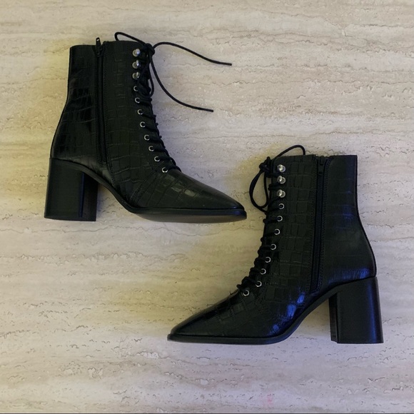 ASOS black croc lace-up boots - Picture 2 of 5